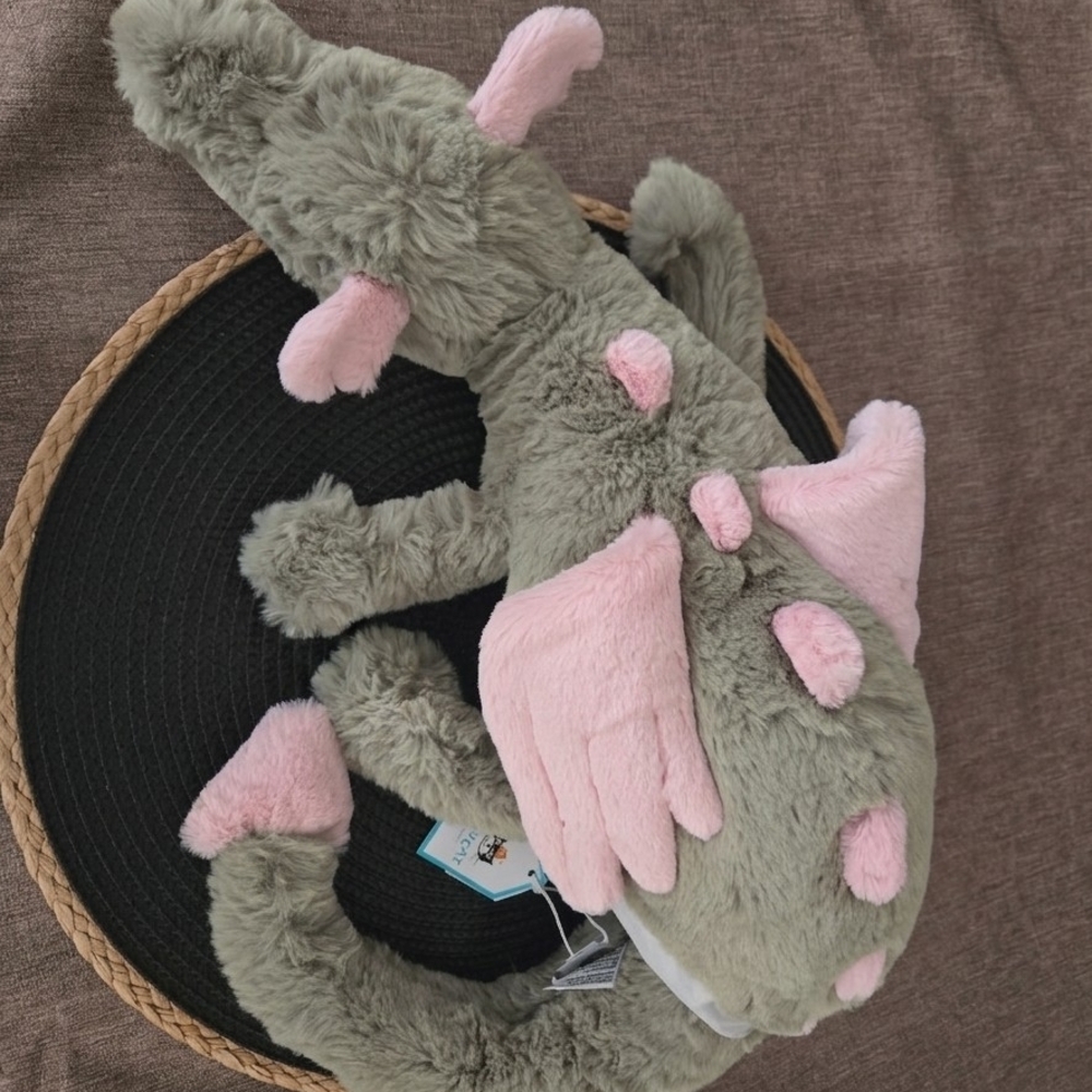 Jellycat Grey Dragon Plush with Pink Details